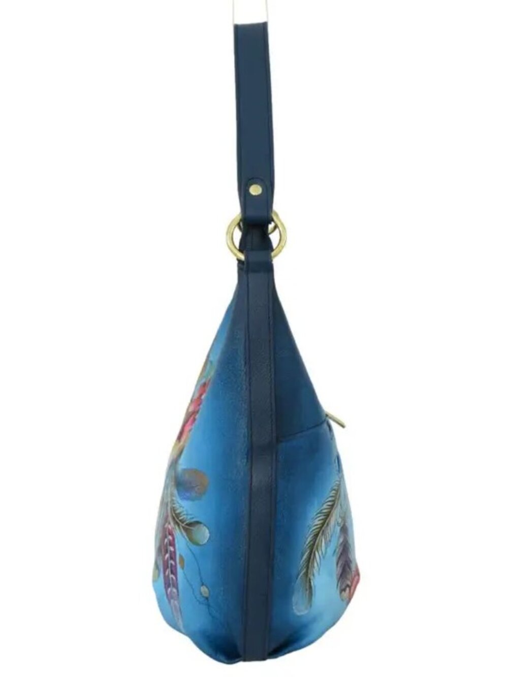 Anuschka Handpainted blue ombre Boho Spirit Skull Hobo Bag - Picture 4 of 7